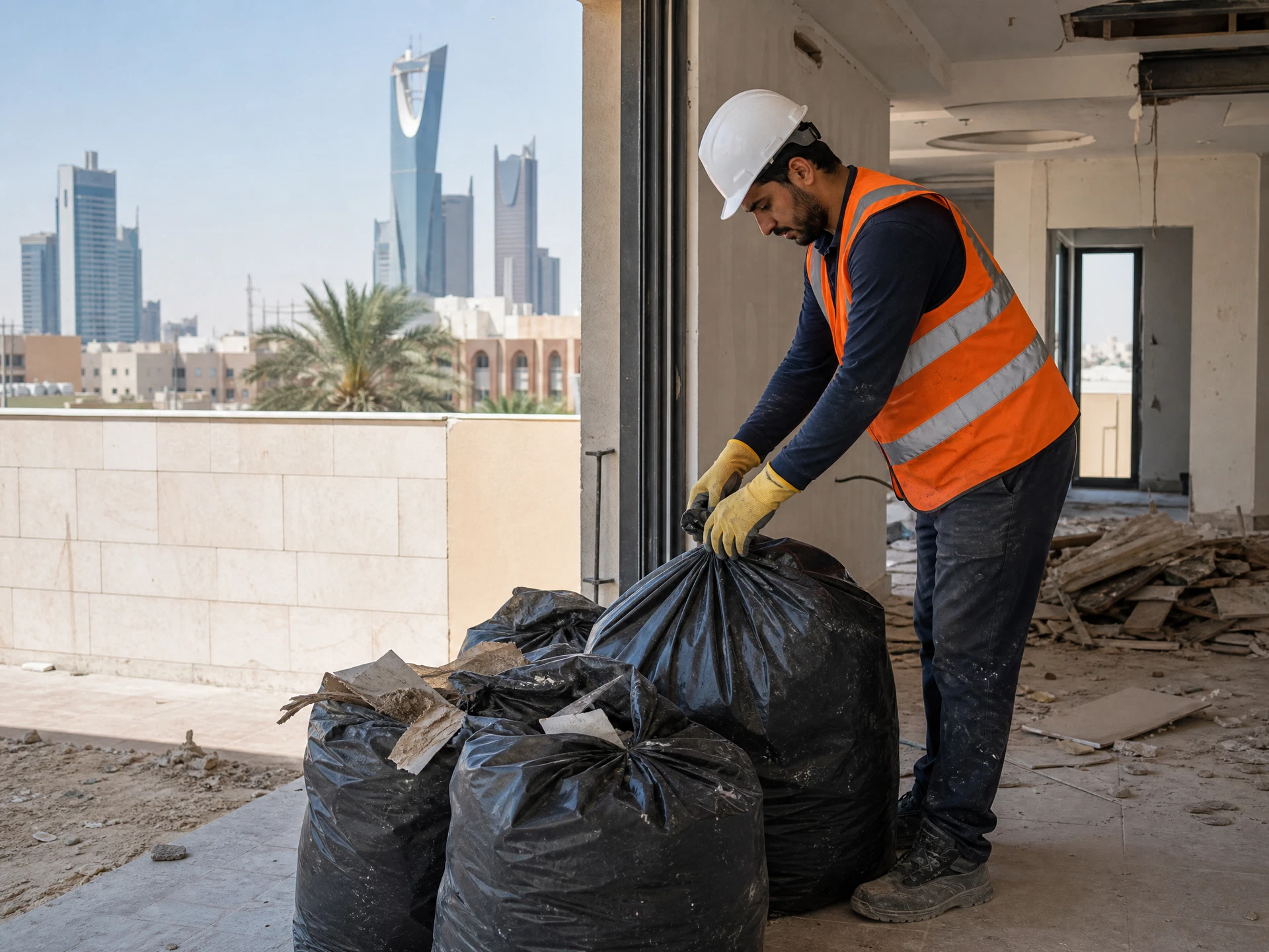 عامل سعودي يرتب موقع العمل